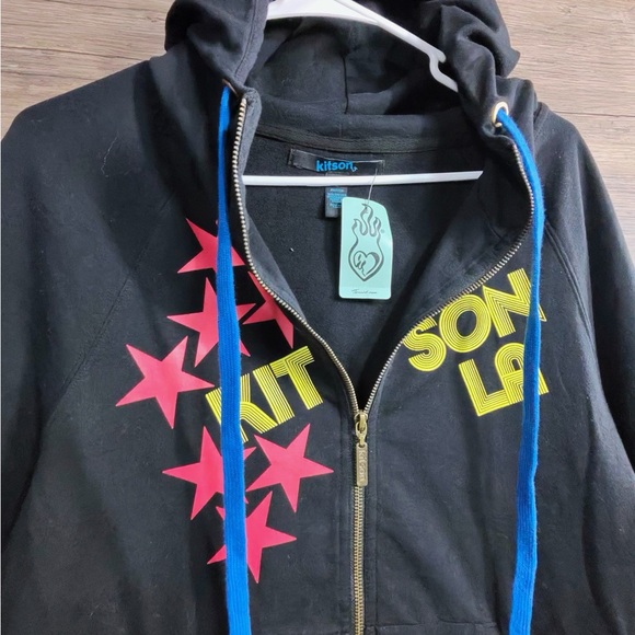 Kitson LA Black Hoodie with Pink Stars and Yellow Text - Picture 4 of 8
